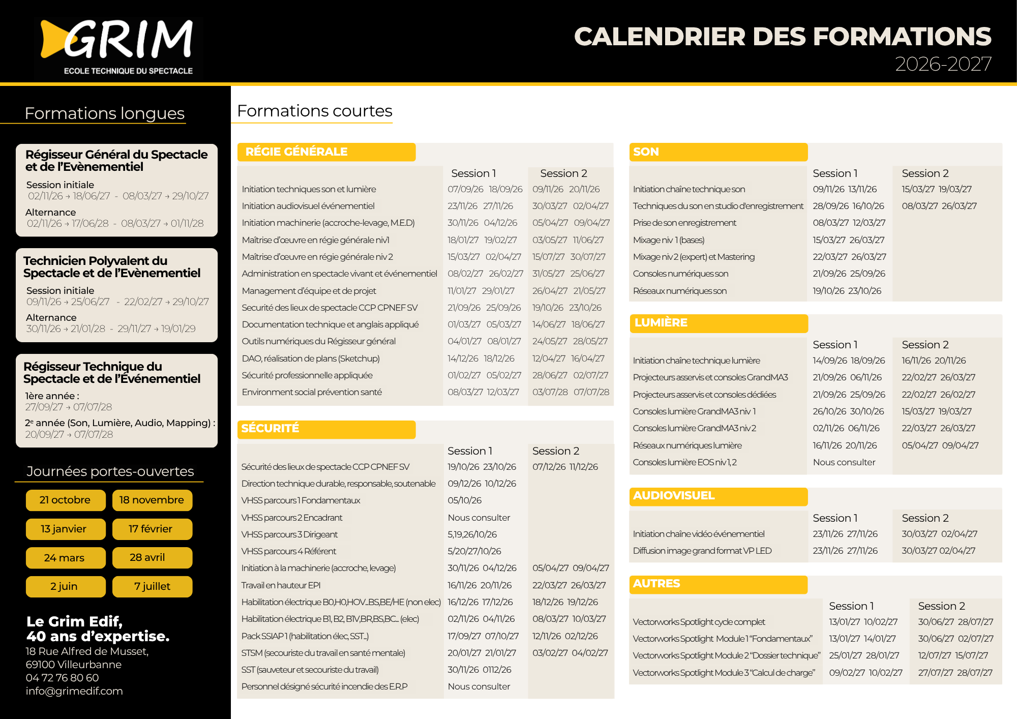 Calendrier des formations2026-2027